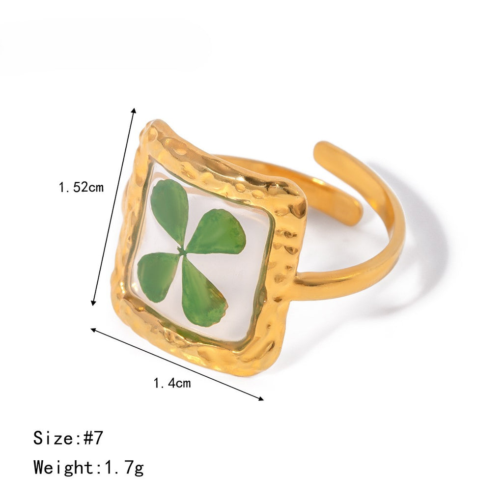 Pressed Flower Resin Adjustable Ring - Square