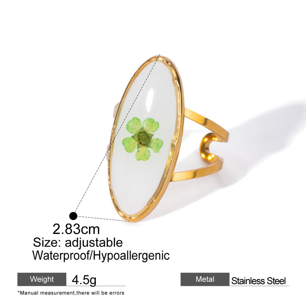 Pressed Flower Resin Adjustable Ring - White