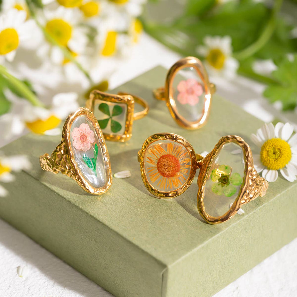 Pressed Flower Resin Adjustable Ring