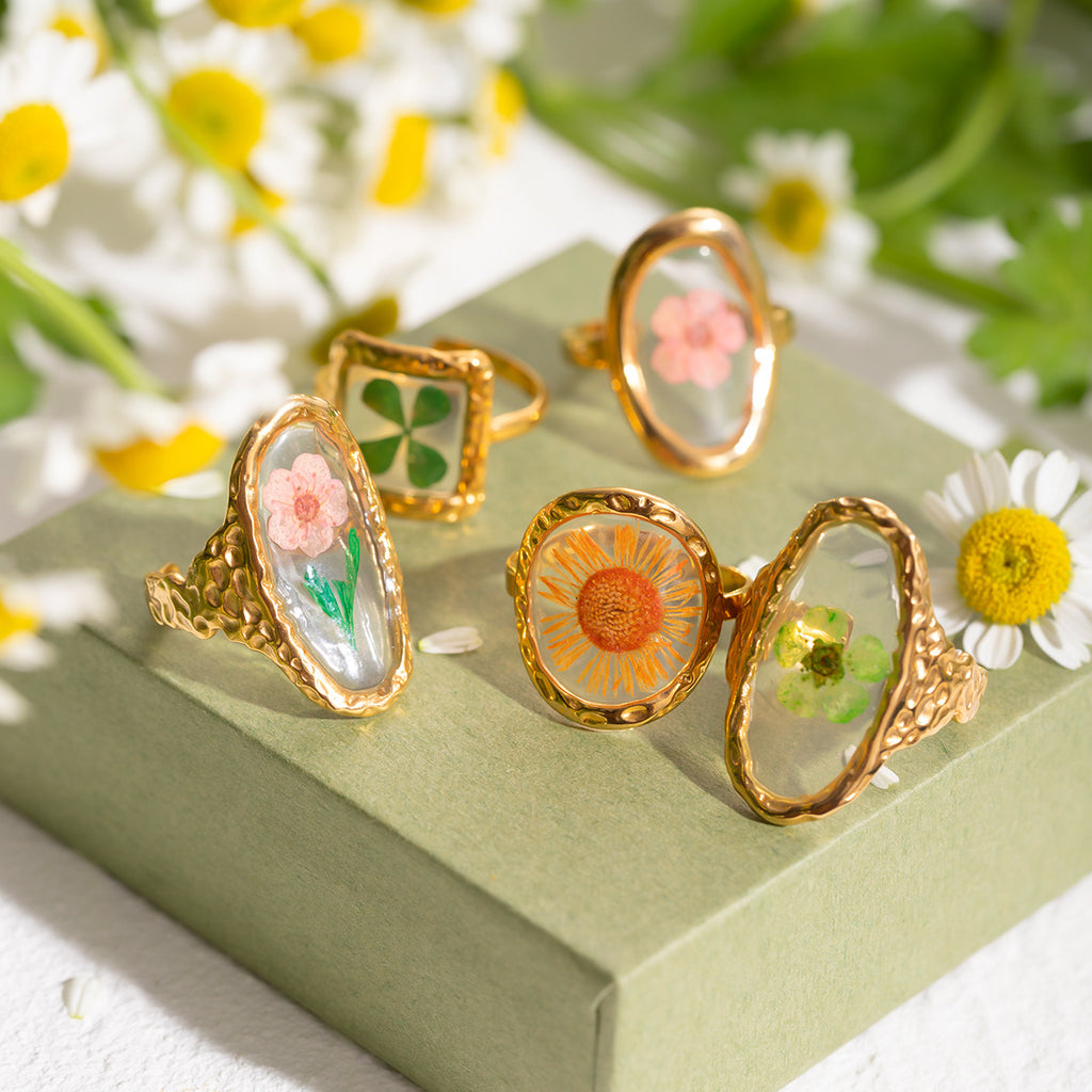 Pressed Flower Resin Adjustable Ring - view 1