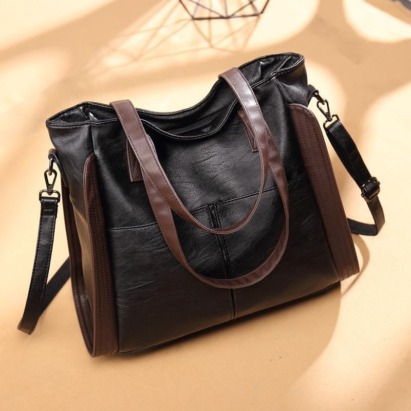 Two Tone Vegan Leather Work Tote Bag