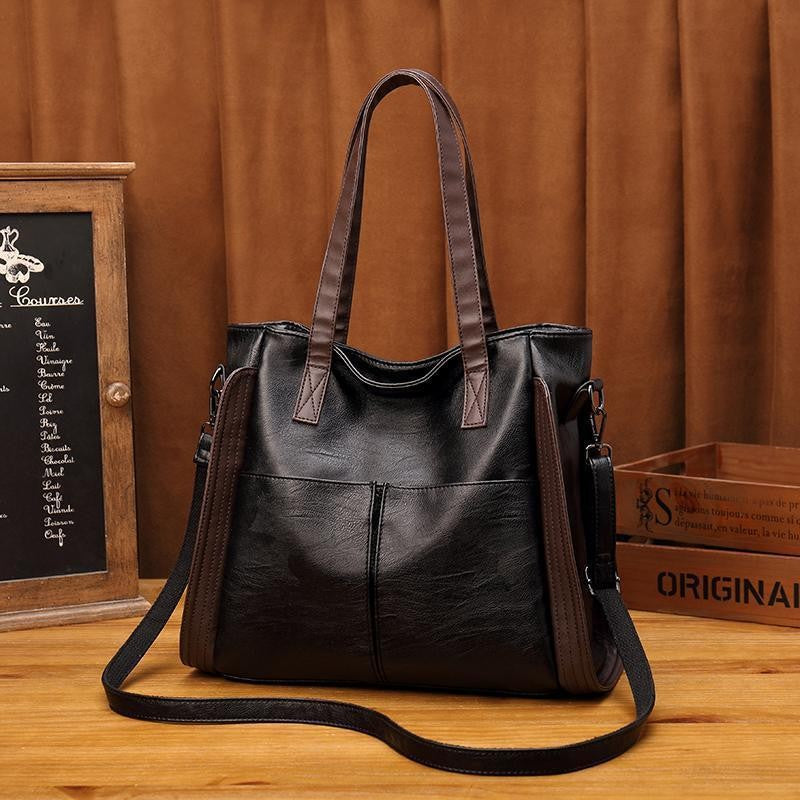 Two Tone Vegan Leather Work Tote Bag