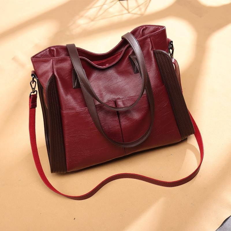 Two Tone Vegan Leather Work Tote Bag