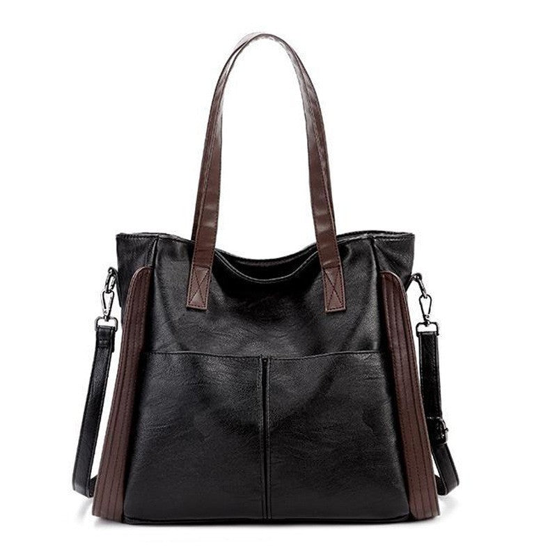 Two Tone Vegan Leather Work Tote Bag