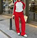 Colorblock Half Zip Top And Pants Set - Red