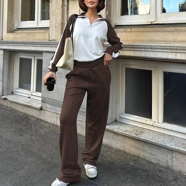 Colorblock Half Zip Top And Pants Set