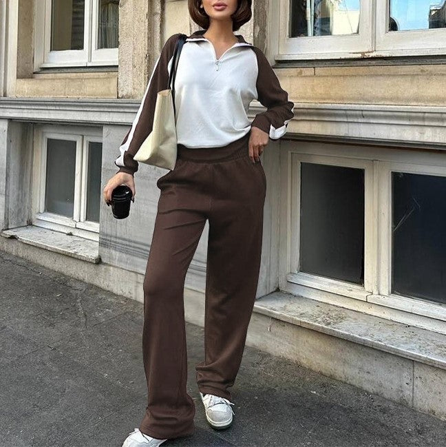Colorblock Half Zip Top And Pants Set - view 1