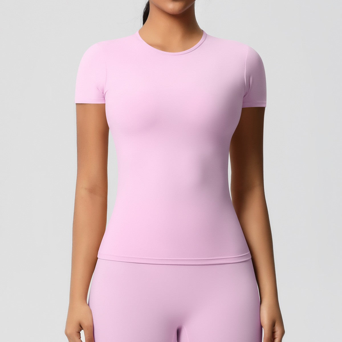 Brushed Slim Fit Short Sleeve Workout Tee - Blossom Pink