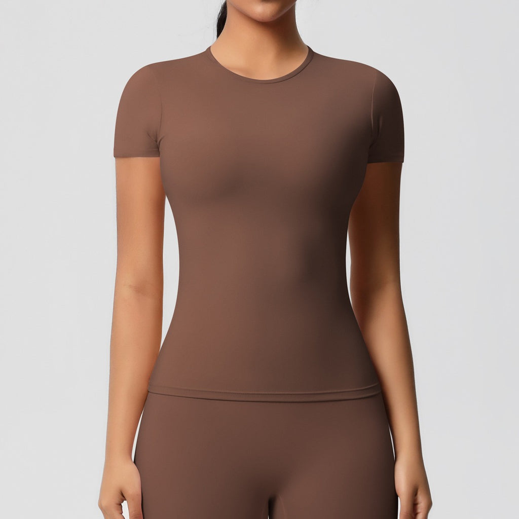 Brushed Slim Fit Short Sleeve Workout Tee - Chestnut