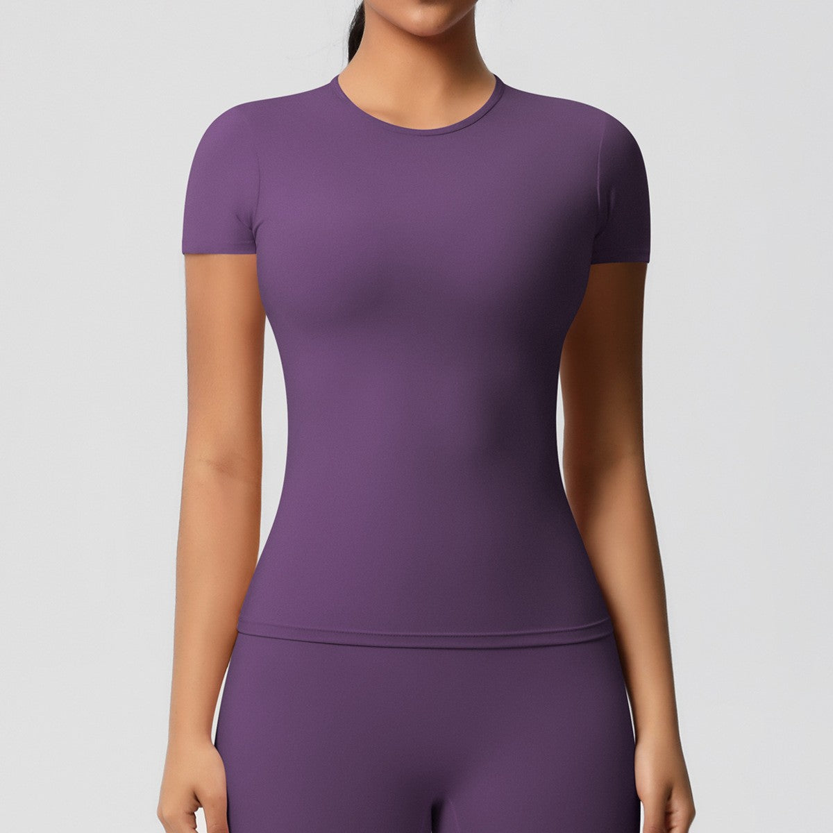 Brushed Slim Fit Short Sleeve Workout Tee - Deep Purple