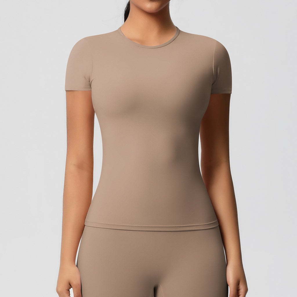 Brushed Slim Fit Short Sleeve Workout Tee - Mocha