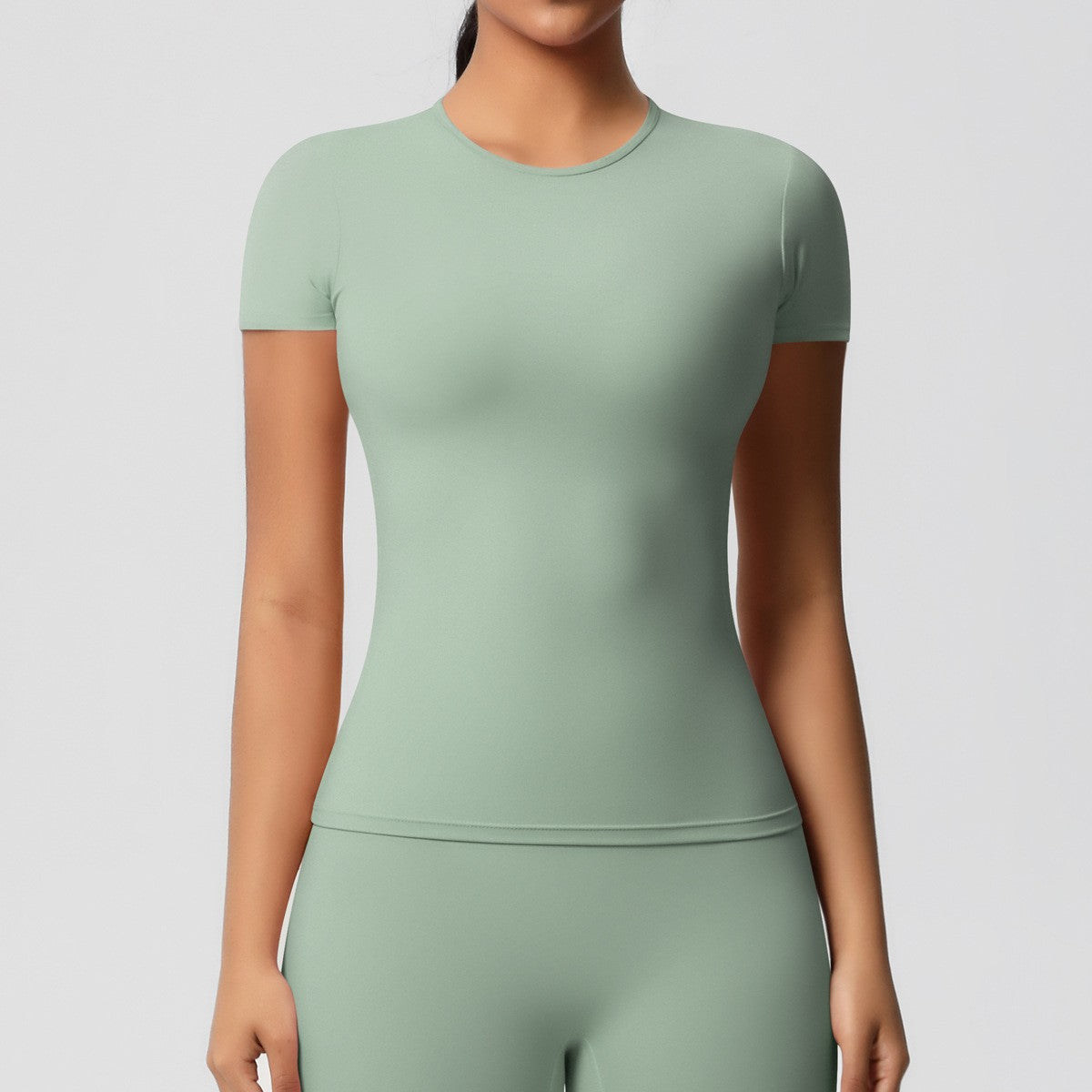 Brushed Slim Fit Short Sleeve Workout Tee - Sage Green