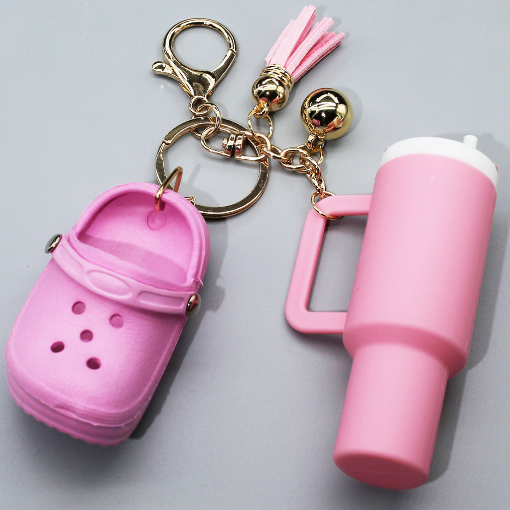 Mini Clog Shoe Tumbler Charm Keychain - Pink
