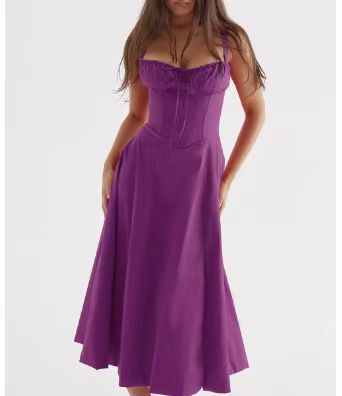 Corset Bodice Sleeveless Midi Dress With Side Slit - Purple