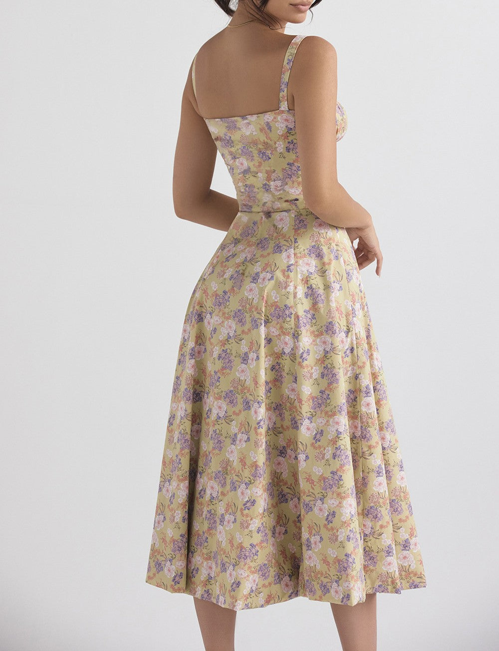 Corset Bodice Sleeveless Midi Dress With Side Slit
