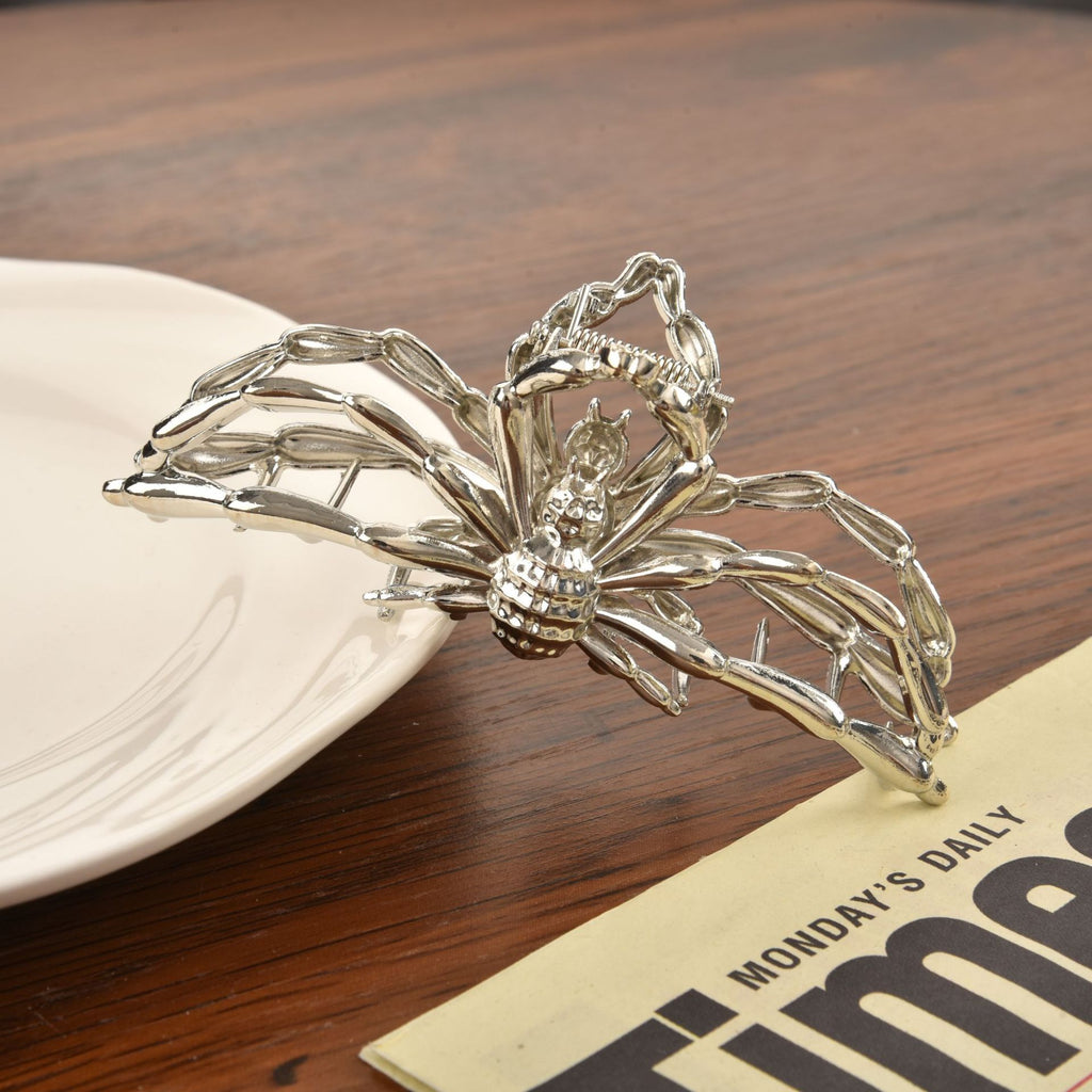 Openwork Metal Spider Halloween Hair Claw - Silver