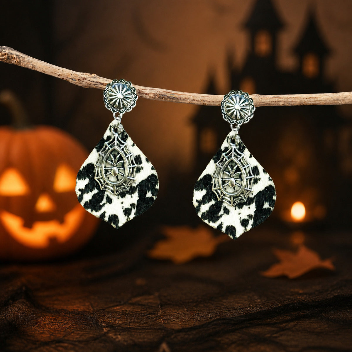 Cow Print Western Halloween Dangle Earrings - NO-5