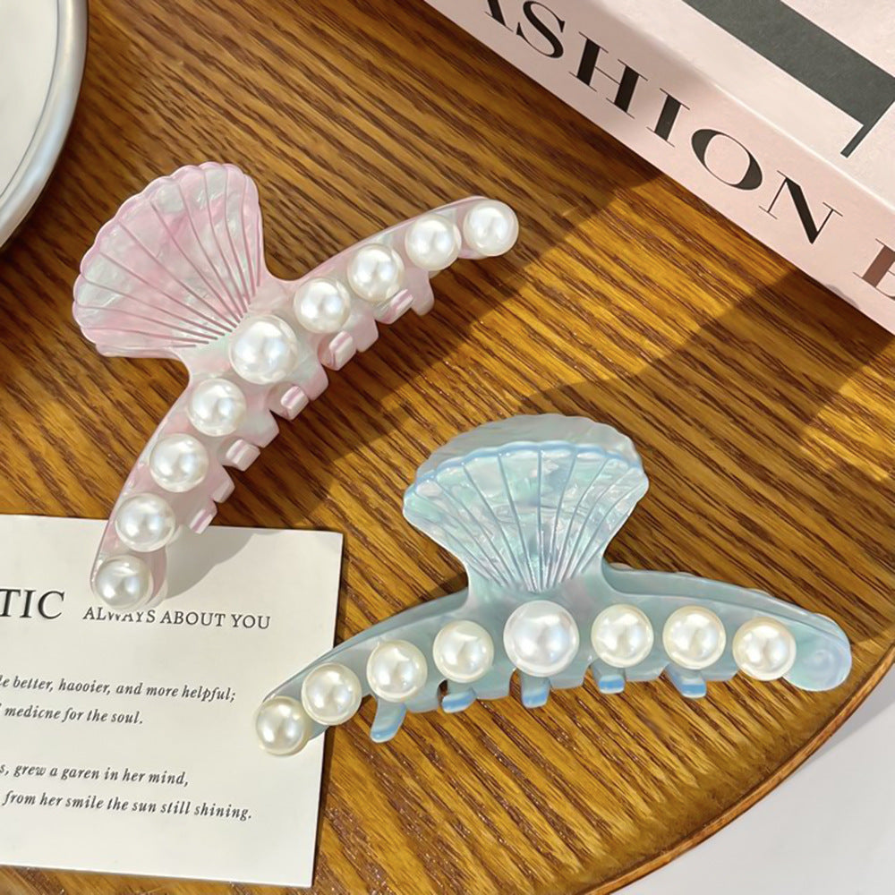 Shell Pearl Trim Acetate Hair Claw - view 3