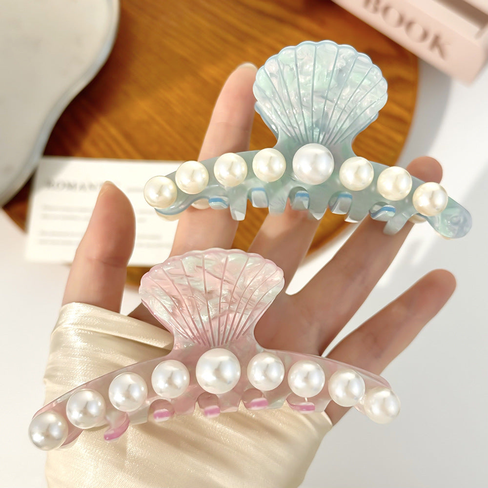 Shell Pearl Trim Acetate Hair Claw - view 4