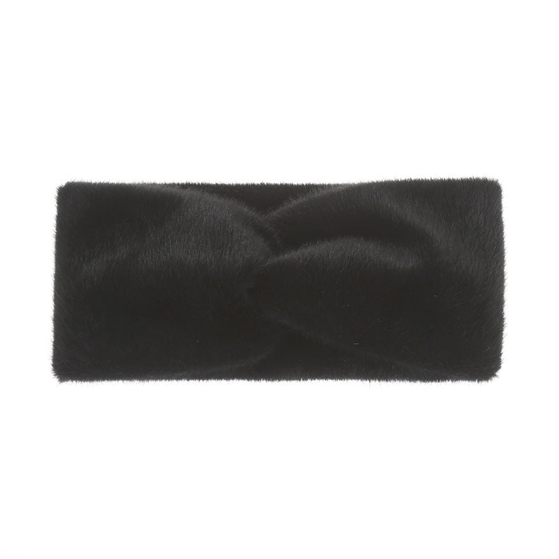 Plush Faux Fur Twist Knot Headband - Black