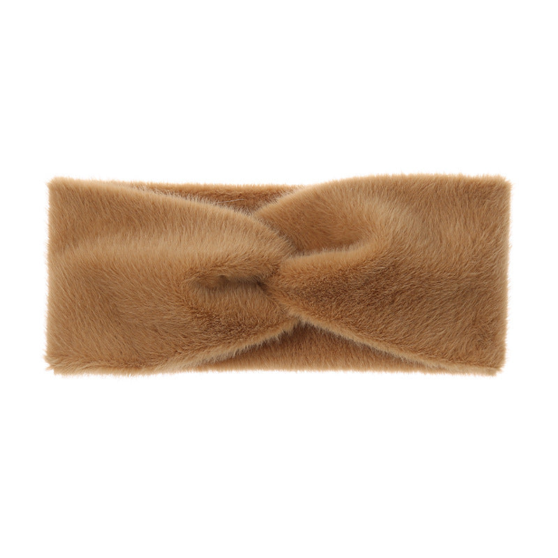 Plush Faux Fur Twist Knot Headband - Caramel
