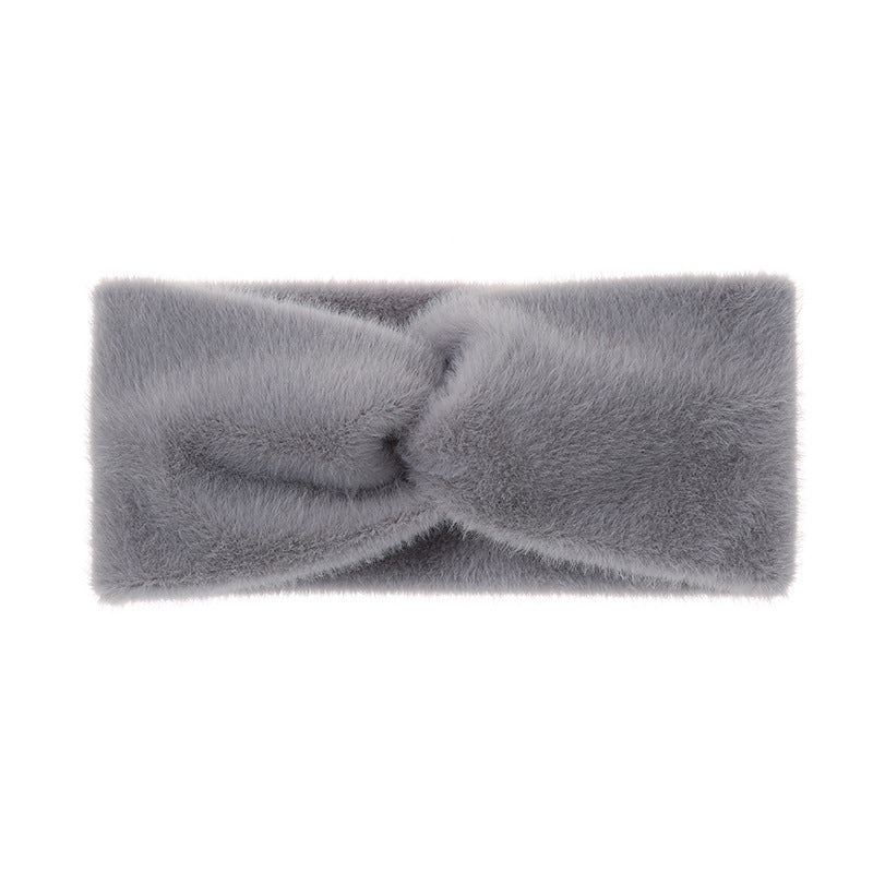 Plush Faux Fur Twist Knot Headband - Grey