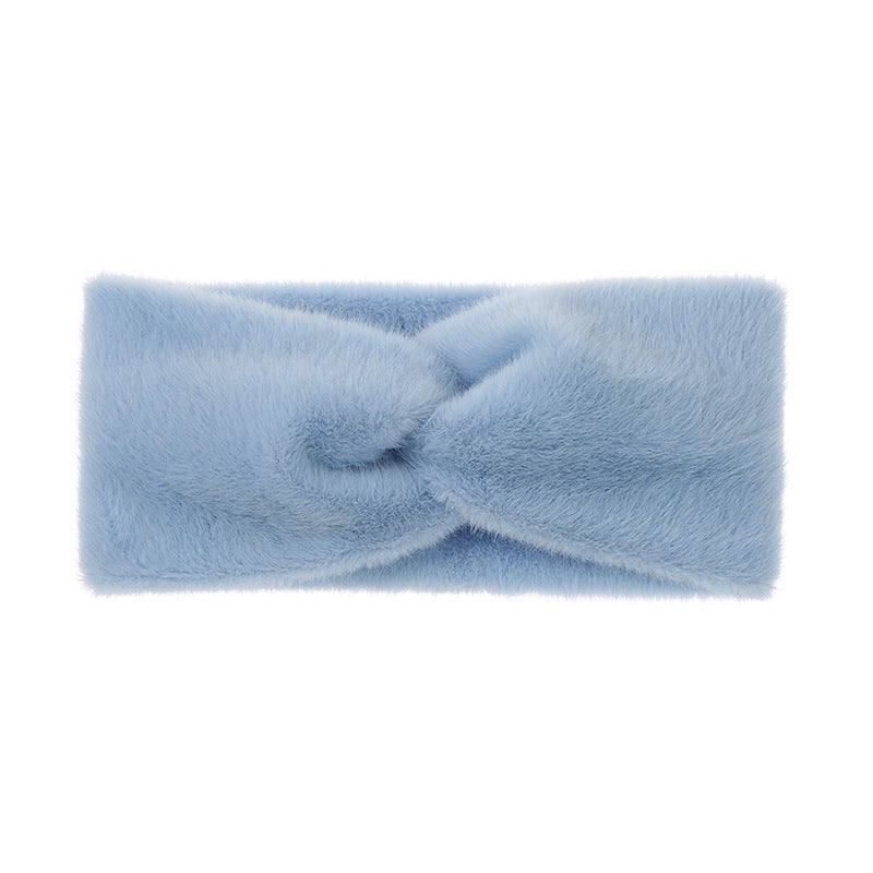 Plush Faux Fur Twist Knot Headband - LightBlue