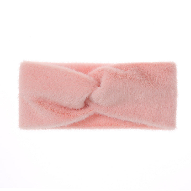 Plush Faux Fur Twist Knot Headband - Pink