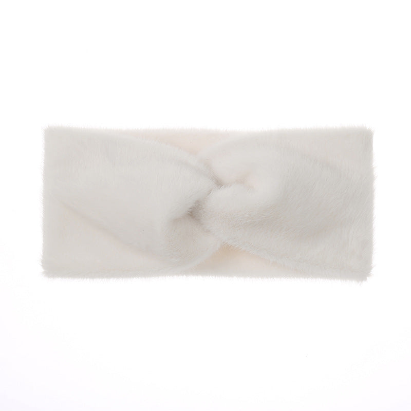 Plush Faux Fur Twist Knot Headband - White