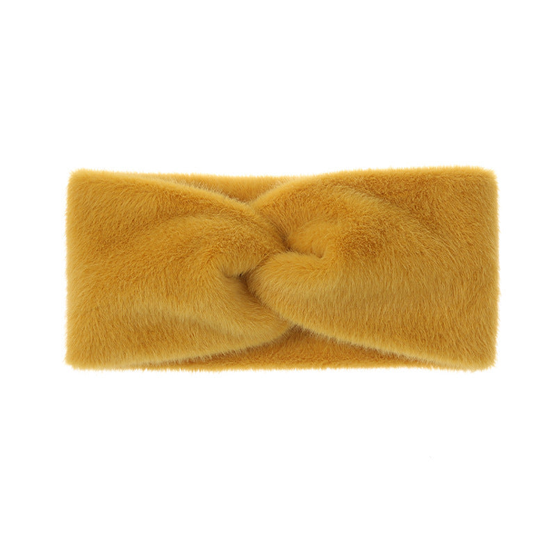 Plush Faux Fur Twist Knot Headband - Yellow