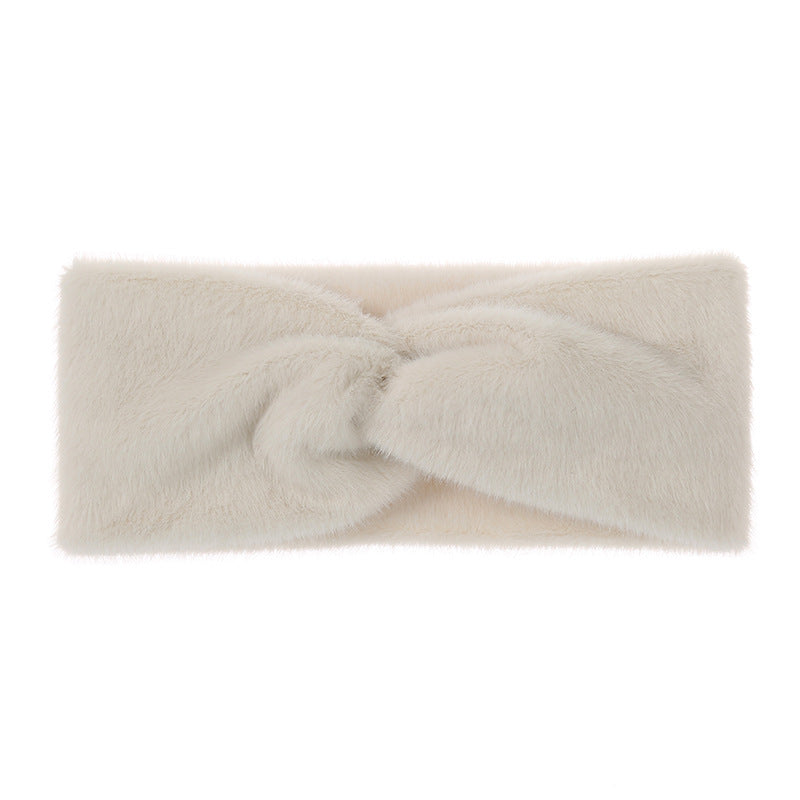 Plush Faux Fur Twist Knot Headband - offwhite