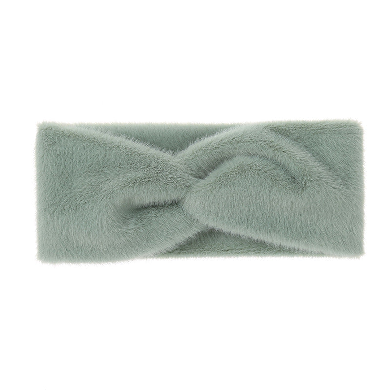 Plush Faux Fur Twist Knot Headband - sage