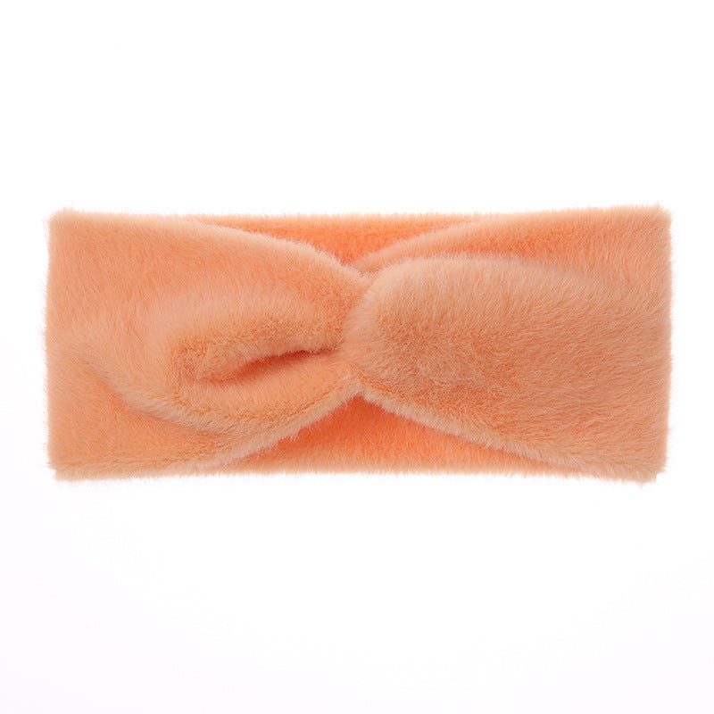Plush Faux Fur Twist Knot Headband - salmon