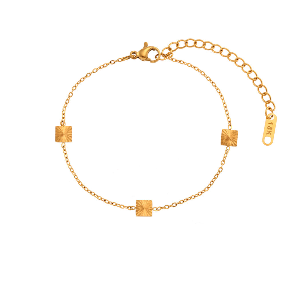 Dainty Motif Station Fine Chain Bracelet - Square
