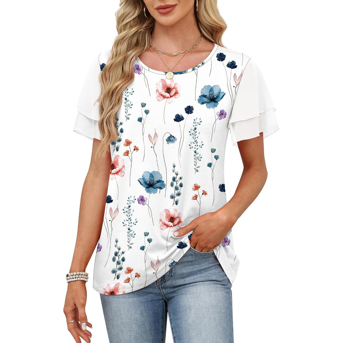 Boho Contrast Sleeve Twist Hem Tee - Beige