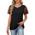 Boho Contrast Sleeve Twist Hem Tee - Black