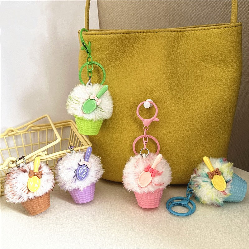 Fluffy Cupcake Keychain With Ribbon Bow
