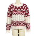 Fair Isle Cable Knit Holiday Sweater - Winered
