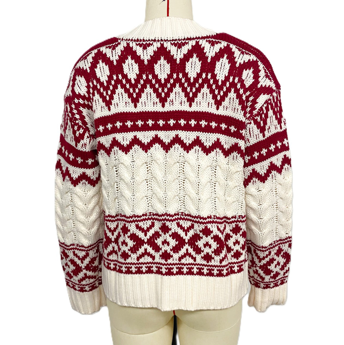 Fair Isle Cable Knit Holiday Sweater - Winered - 1