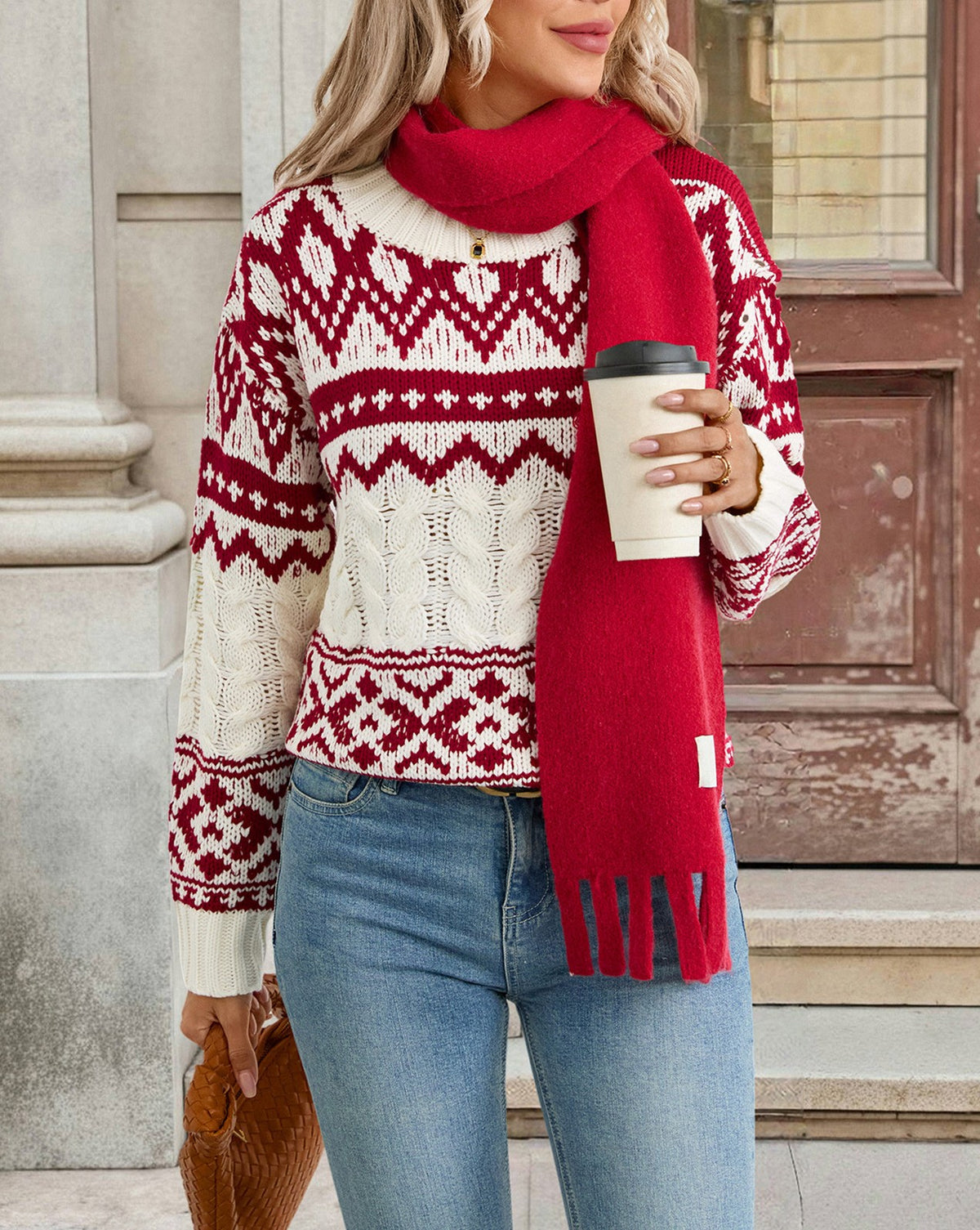 Fair Isle Cable Knit Holiday Sweater - view 1