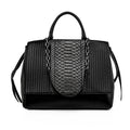 Snake Embossed Satchel with Chain Straps - Black