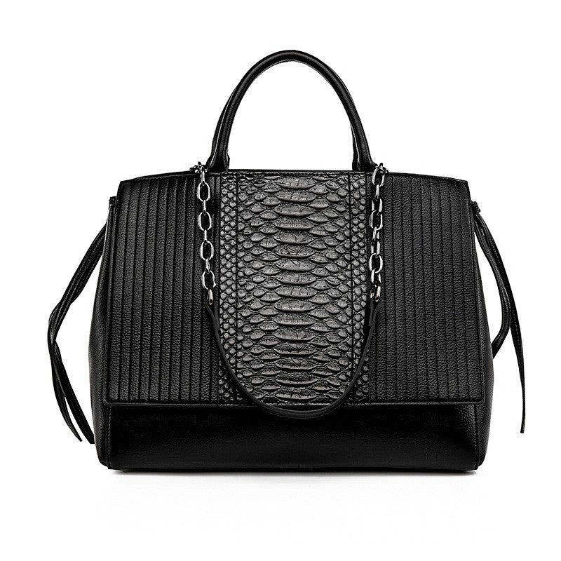 Snake Embossed Satchel with Chain Straps
