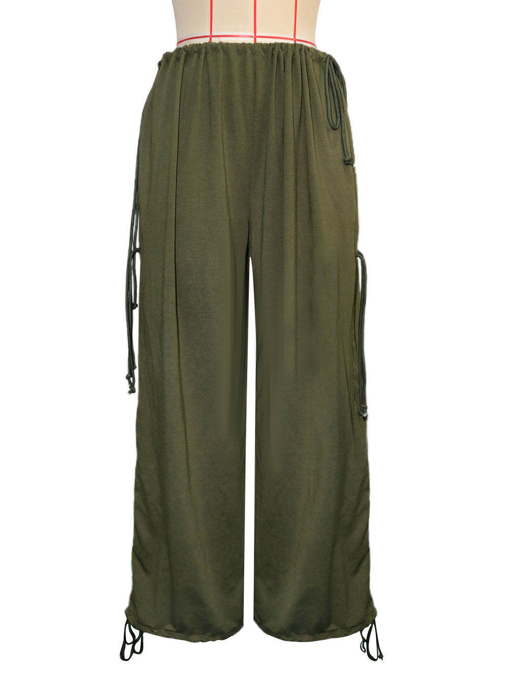 Baggy Ruched Hem Parachute Pants - Green