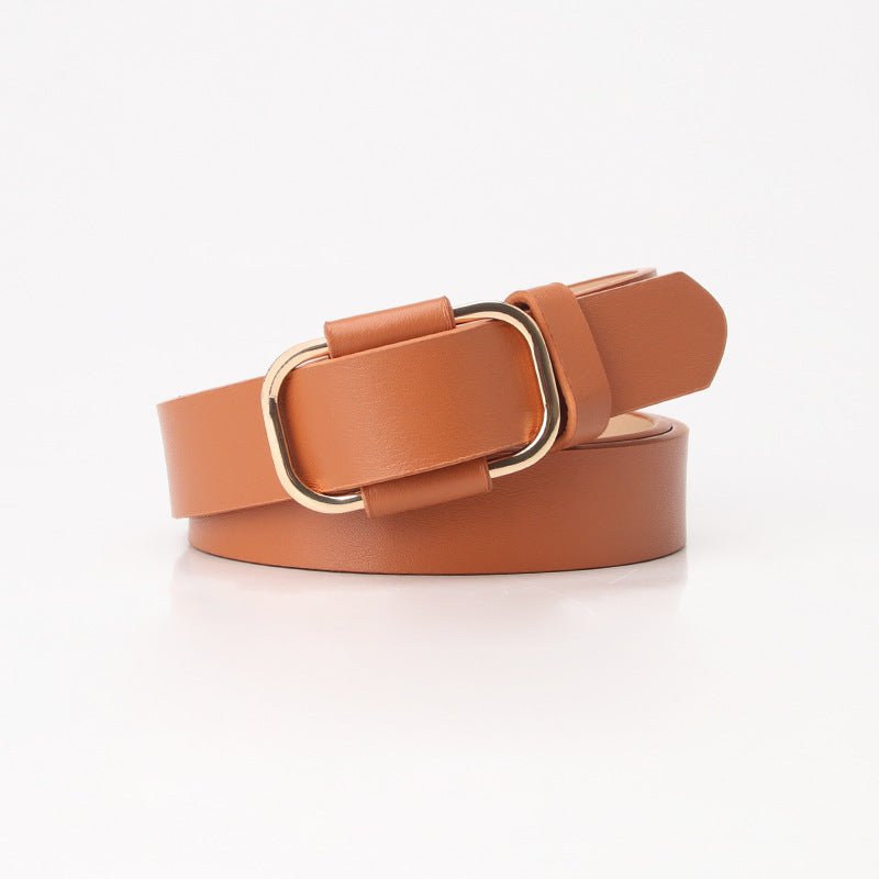 Holeless Adjustable Skinny Faux Leather Belt - Camel