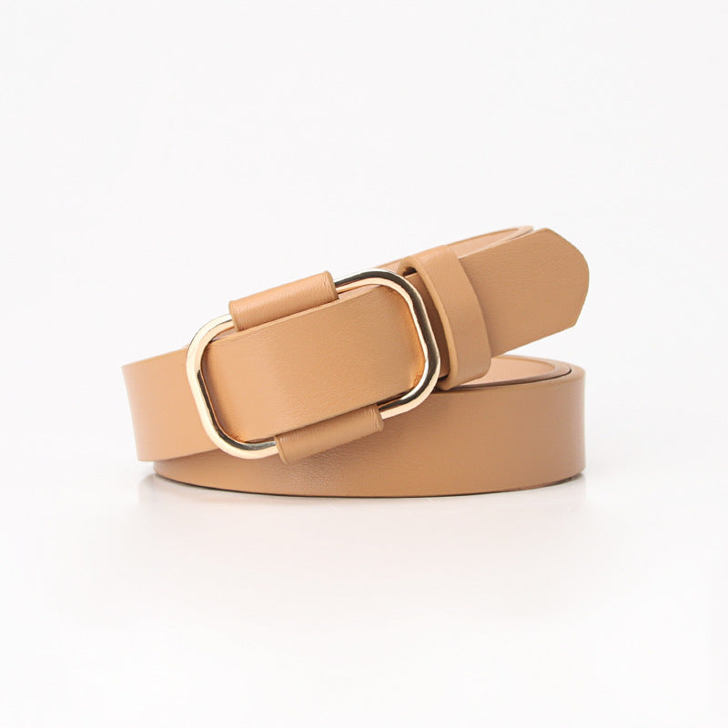 Holeless Adjustable Skinny Faux Leather Belt - Khaki