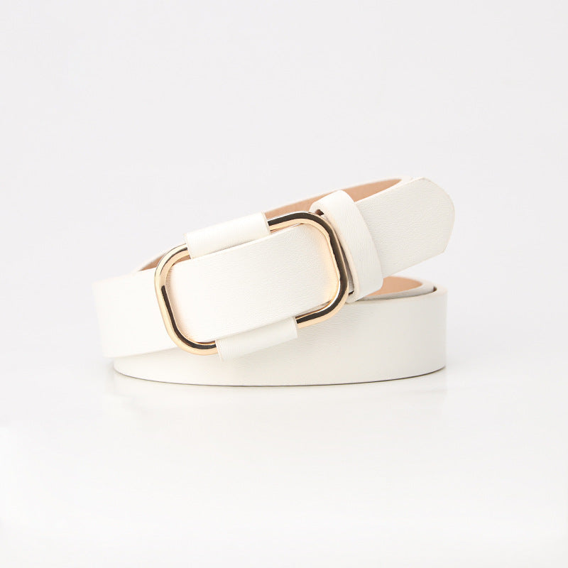Holeless Adjustable Skinny Faux Leather Belt - White