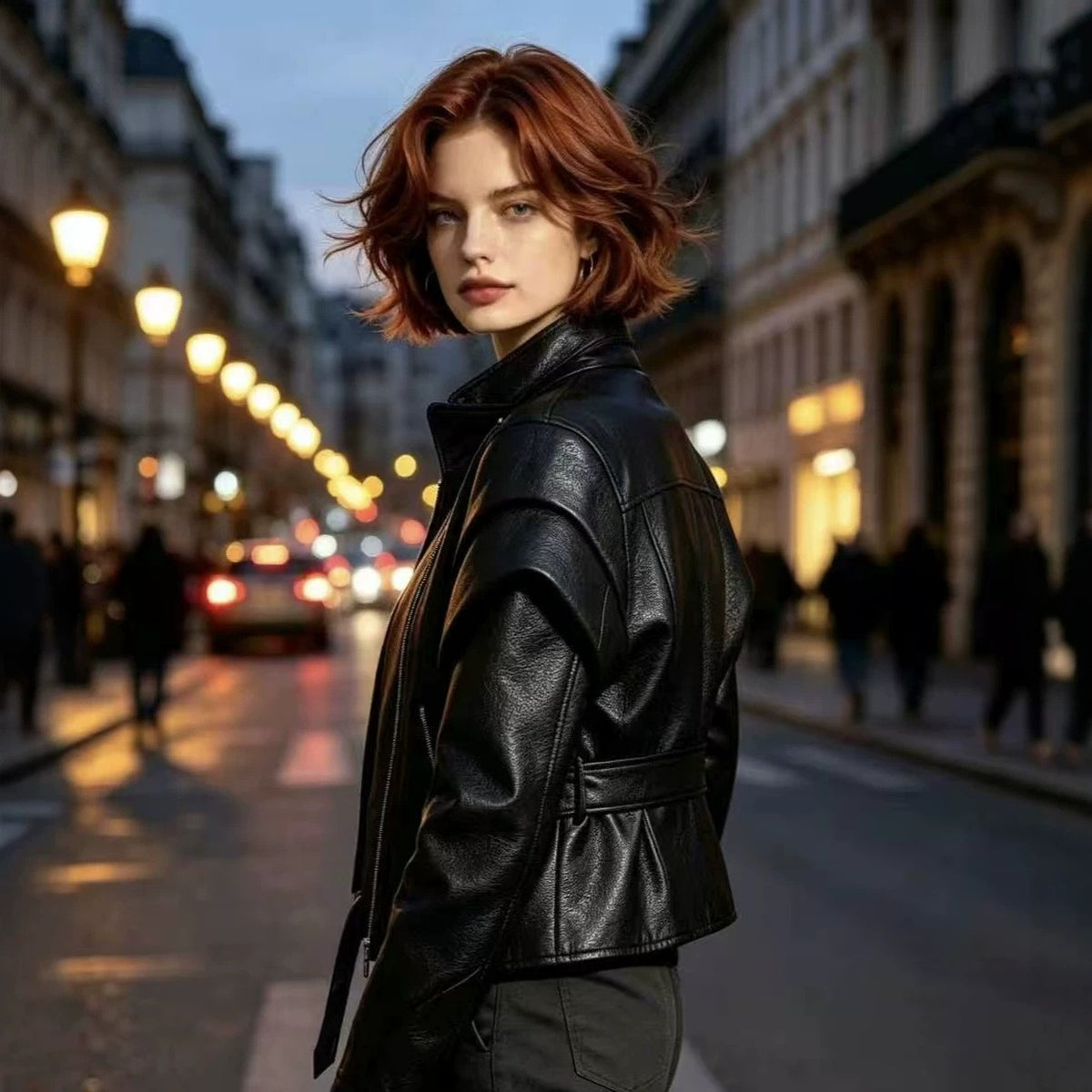 Faux Leather Funnel Neck Belted Moto Jacket