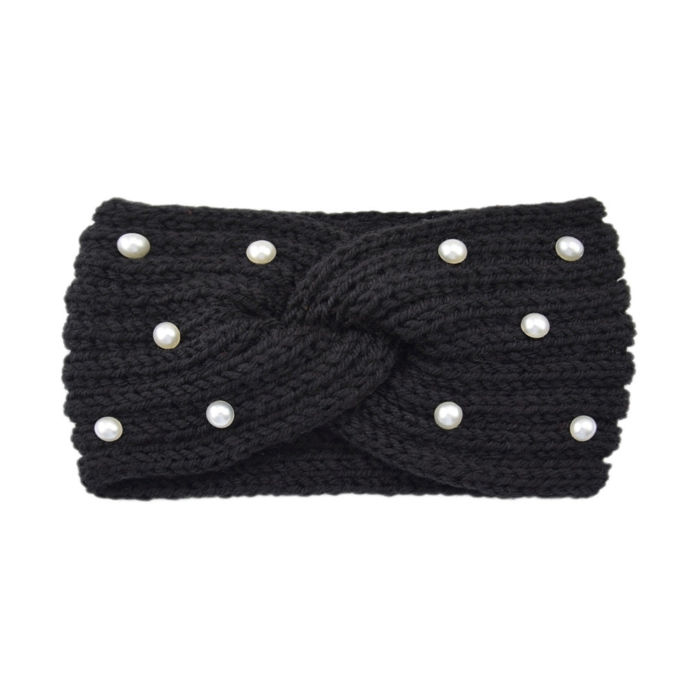 Pearl Dotted Knit Twist Headband - 01Black