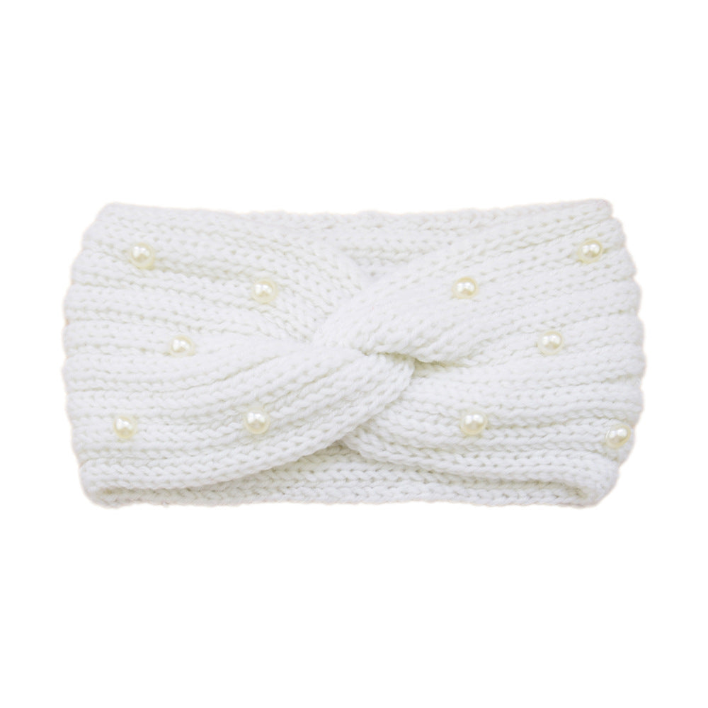 Pearl Dotted Knit Twist Headband - 02White