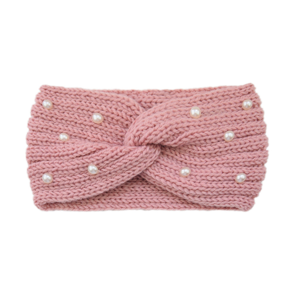 Pearl Dotted Knit Twist Headband - 03Pink
